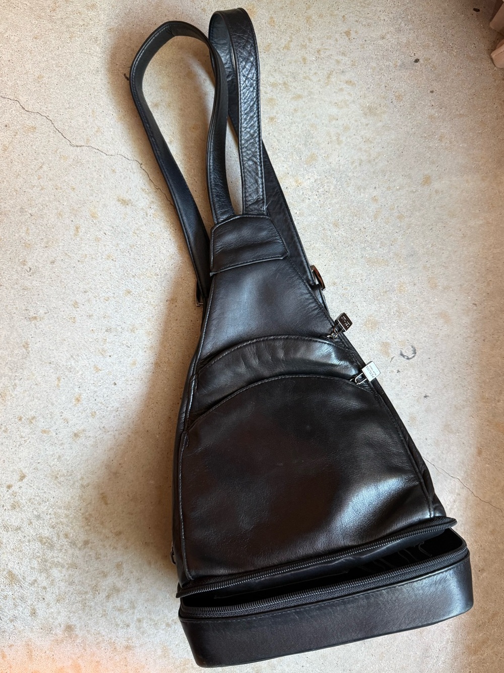 Vintage Perlina Black Leather Triangle Backpack Small Purse 90s